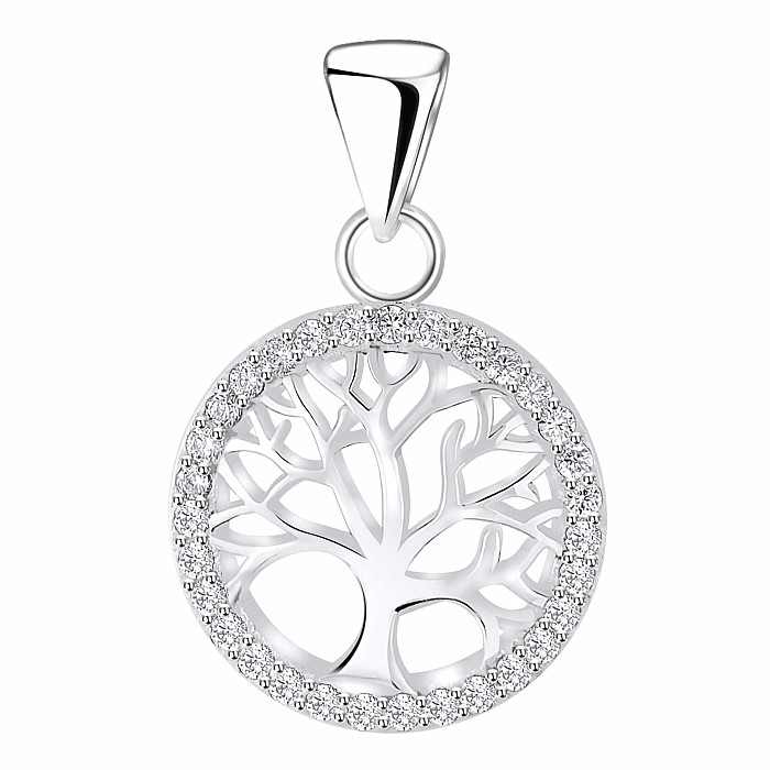 03429 Stříbrný přívěsek se s bílými zirkony STROM ŽIVOTA - 13 mm