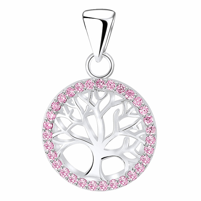 11379 Stříbrný přívěsek kruh se zirkony STROM ŽIVOTA - 13 mm
