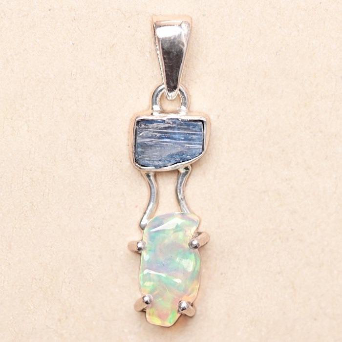 Opál etiopský a modrý kyanit přívěsek stříbro Ag 925 LOT10 - 2