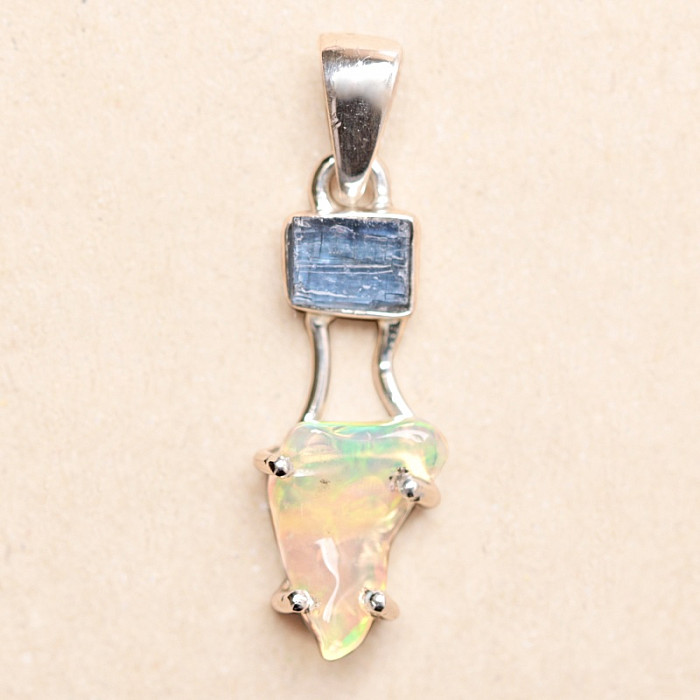 Opál etiopský a modrý kyanit přívěsek stříbro Ag 925 LOT2 - 2