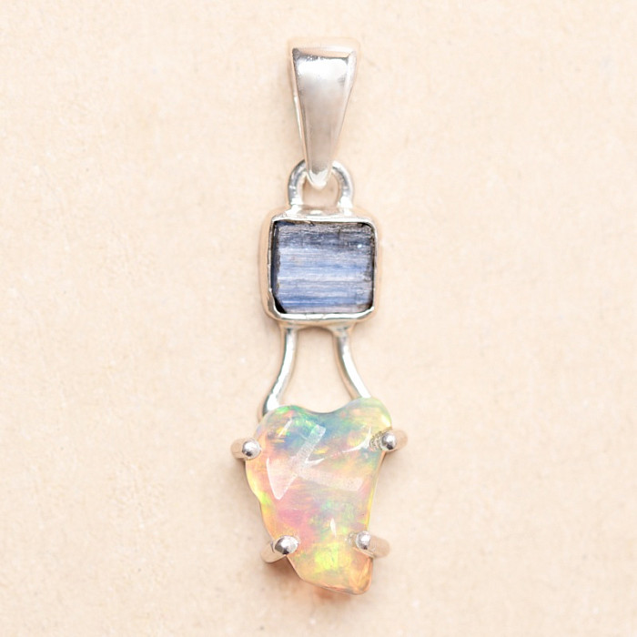 Opál etiopský a modrý kyanit přívěsek stříbro Ag 925 LOT3 - 2