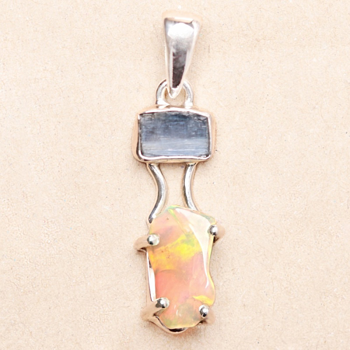 Opál etiopský a modrý kyanit přívěsek stříbro Ag 925 LOT5 - 2