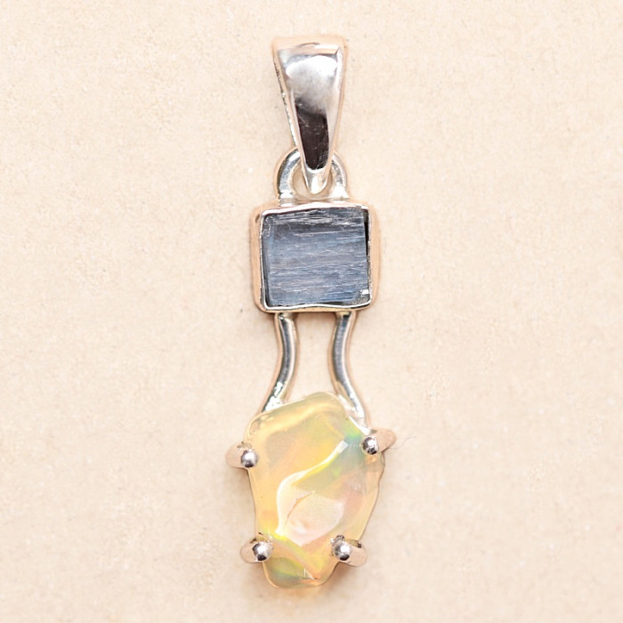 Opál etiopský a modrý kyanit přívěsek stříbro Ag 925 LOT6 - 2