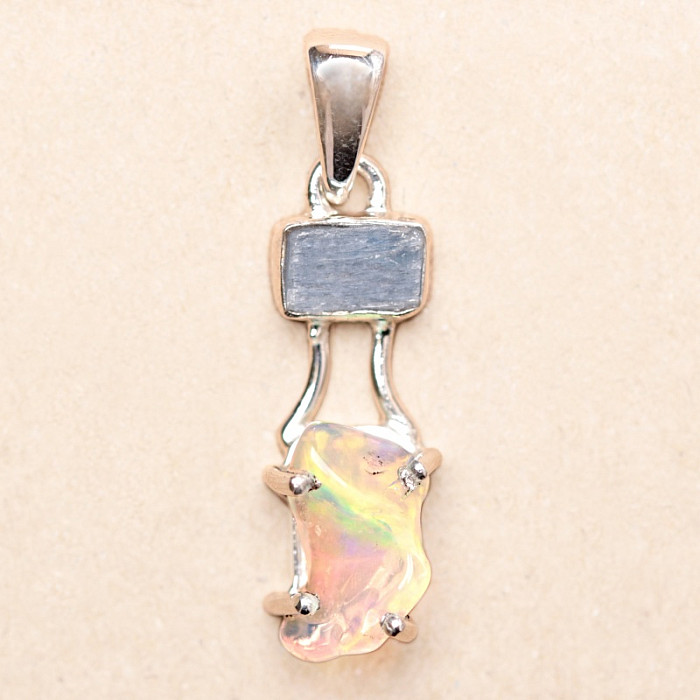 Opál etiopský a modrý kyanit přívěsek stříbro Ag 925 LOT7 - 2