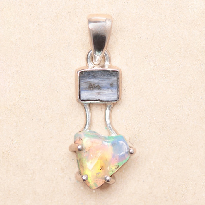 Opál etiopský a modrý kyanit přívěsek stříbro Ag 925 LOT9 - 2 cm