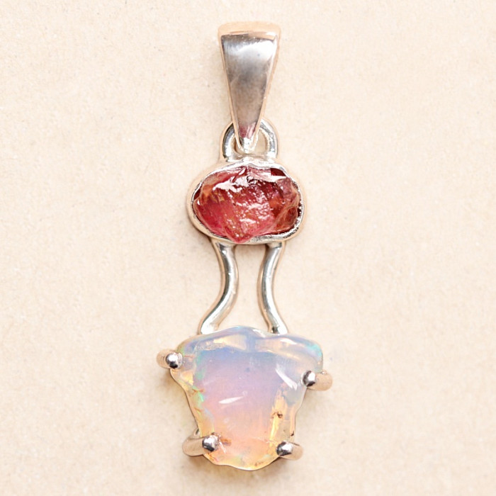 Opál etiopský a turmalín růžový přívěsek stříbro Ag 925 LOT2 - 2 cm