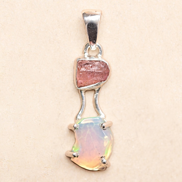 Opál etiopský a turmalín růžový přívěsek stříbro Ag 925 LOT4 - 2