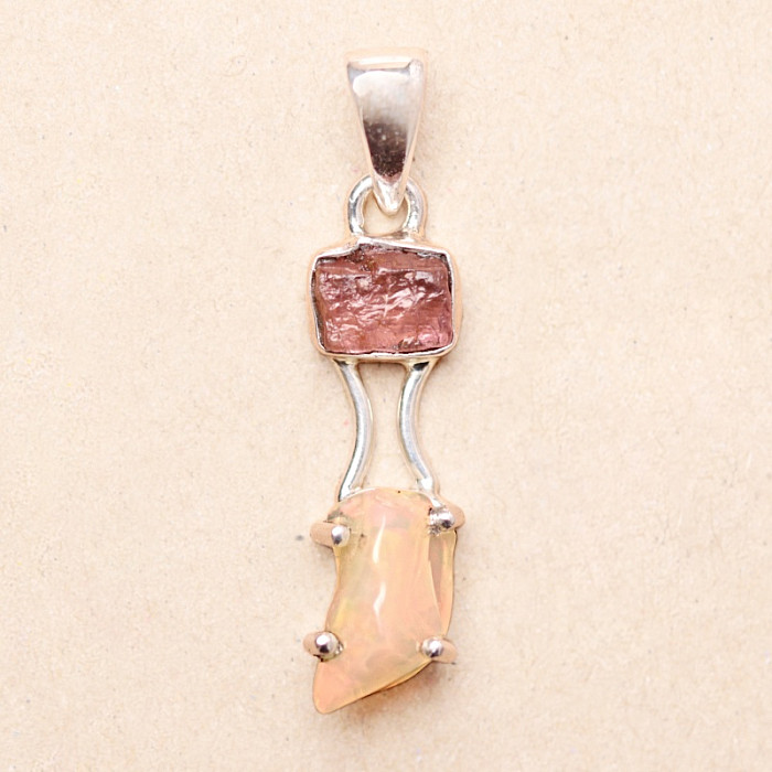 Opál etiopský a turmalín růžový přívěsek stříbro Ag 925 LOT9 - 2