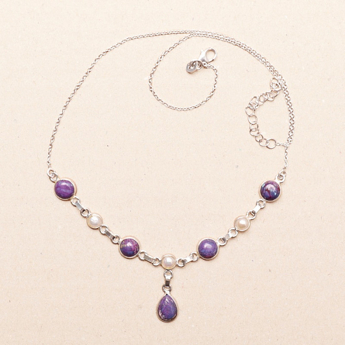 Tyrkys purpurový náhrdelník stříbro Ag 925 91999 - 42 - 47 cm