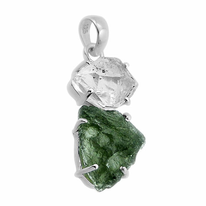 Vltavín a herkimer diamant přívěsek stříbro Ag 925 48682 - 2