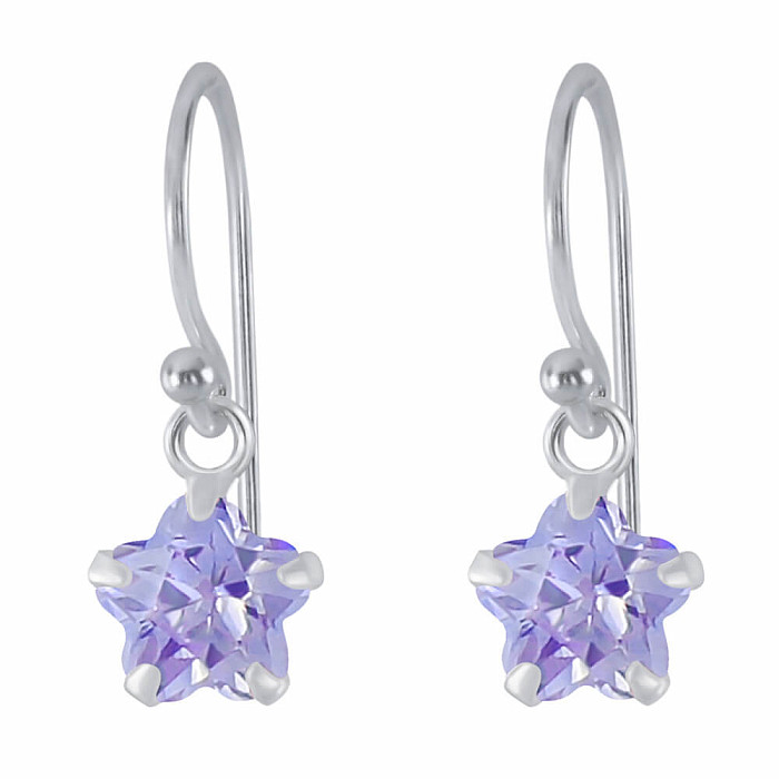 01517 Stříbrné visací náušnice 18 mm LAVENDER STAR - 1