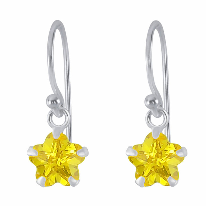 01520 Stříbrné visací náušnice 18 mm YELLOW STAR - 1