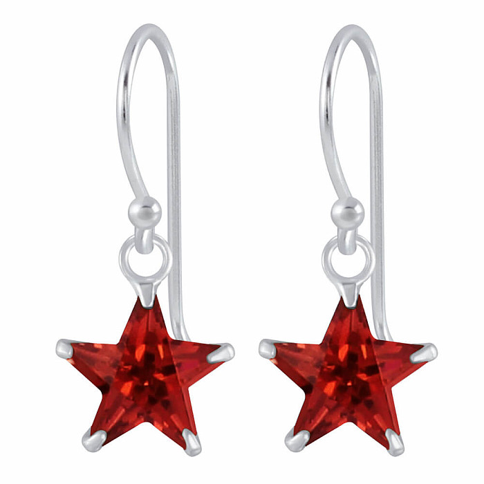 02106 Stříbrné visací náušnice 22 mm RED STAR - 1