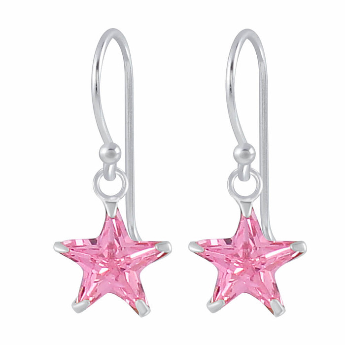 02108 Stříbrné visací náušnice 22 mm PINK STAR - 2