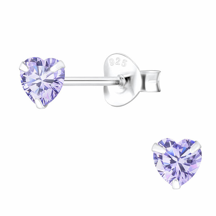 03692 Stříbrné náušnice pecky VIOLET HEART - 4 mm