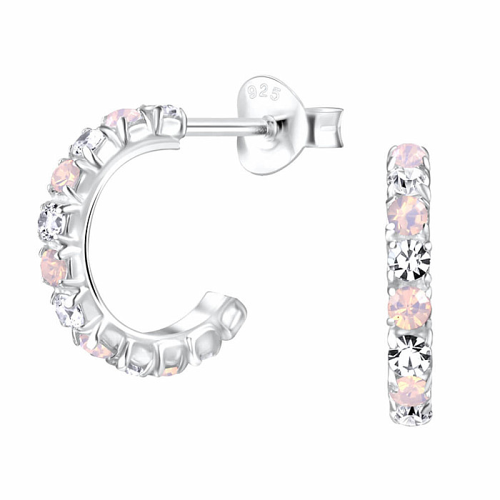 32645 Stříbrné 13 mm náušnice polokruhy se zirkony - 1