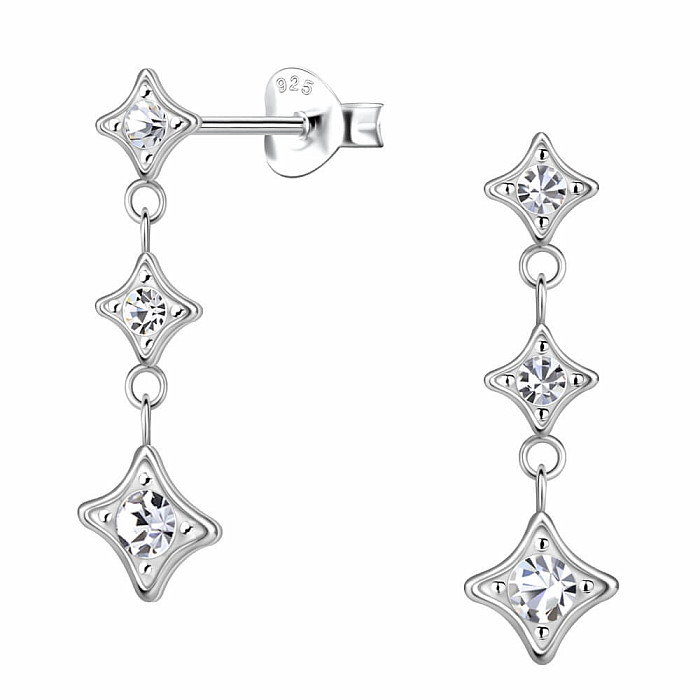 33587 Stříbrné visací náušnice 26 mm WHITE CRYSTAL - 2