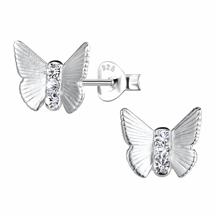 33602 Stříbrné náušnice pecky se zirkony MOTÝL - 6 mm 0
