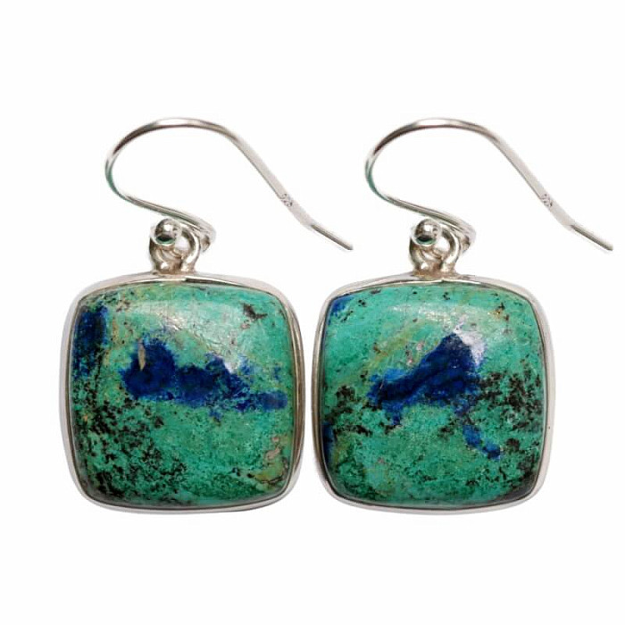 Azurit v malachitu náušnice stříbro Ag 925 E81 - 1