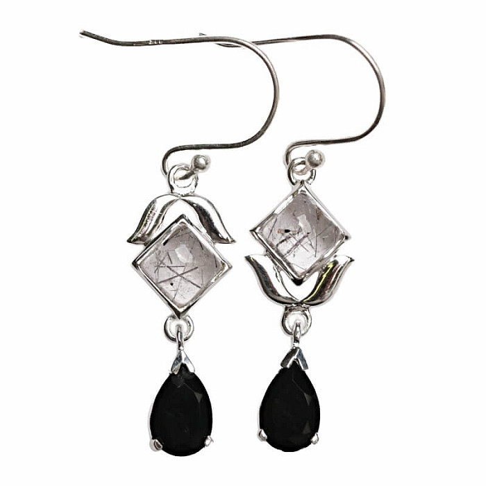 Designové náušnice křišťál s turmalínem stříbro Ag 925 E255 - 2