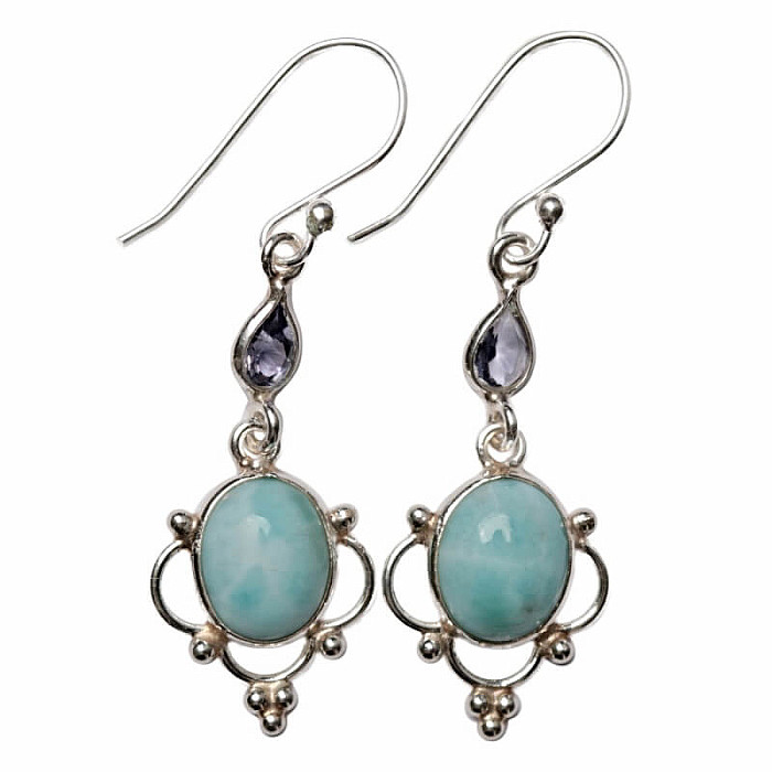 Designové náušnice s larimarem stříbro Ag 925 E554 - 2