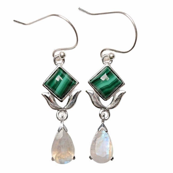 Designové náušnice s malachity stříbro Ag 925 E246 - 2