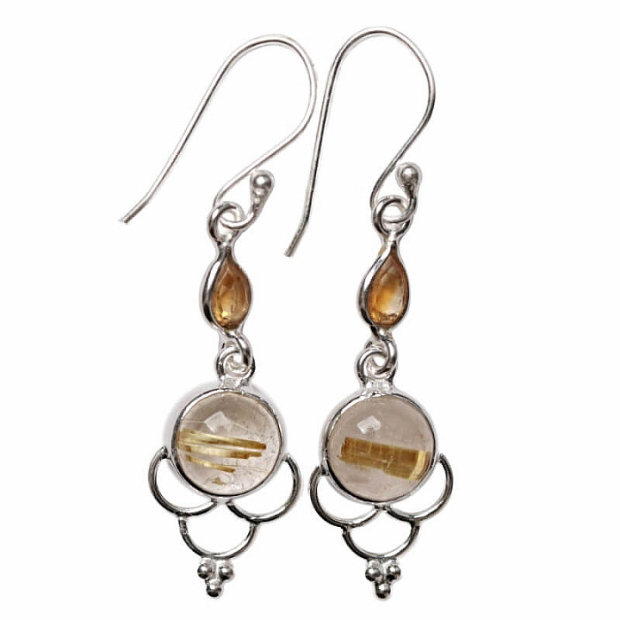 Designové náušnice sagenit křišťál s rutilem stříbro Ag 925 E507 - 2