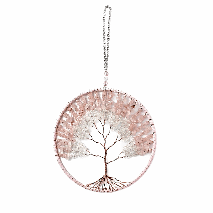 Feng Shui závěs Strom života z růženínu a křišťálu - cca 29 cm