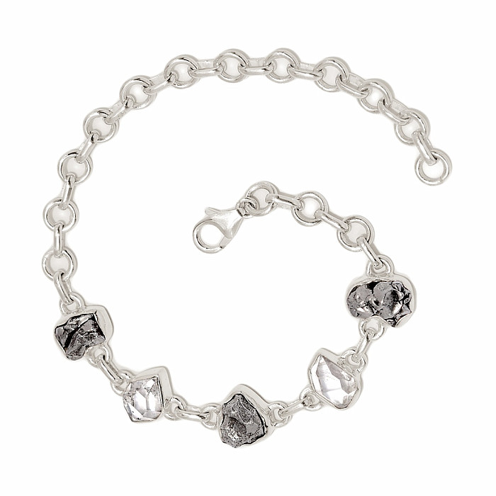 Herkimer diamant a meteorit náramek stříbro Ag 925 B321 - 11