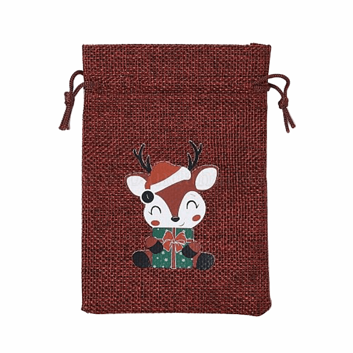 Sáček jutový Vánoční jelínek - 10 x 14 cm