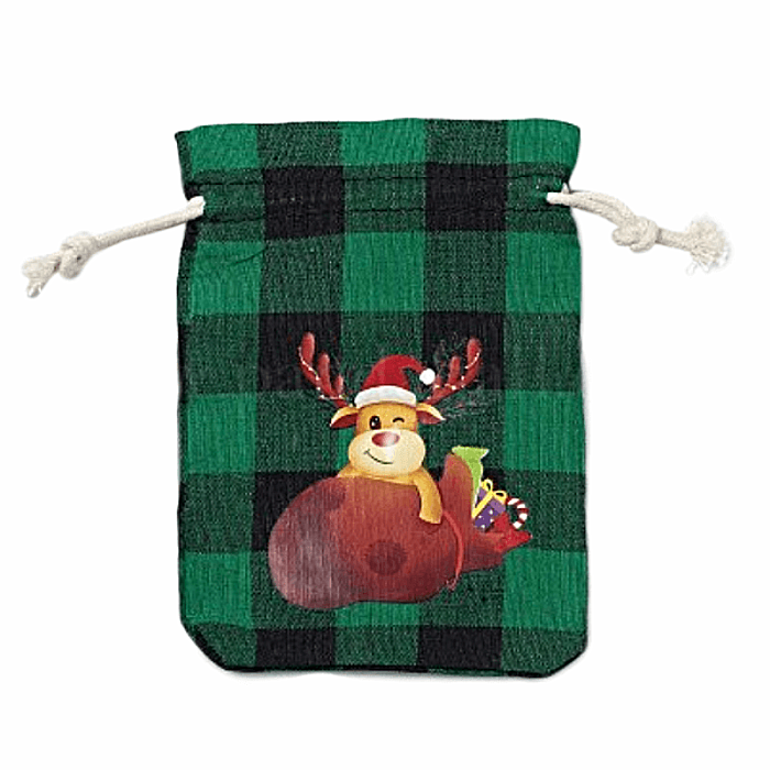 Sáček jutový Vánoční sob - 10 x 14 cm