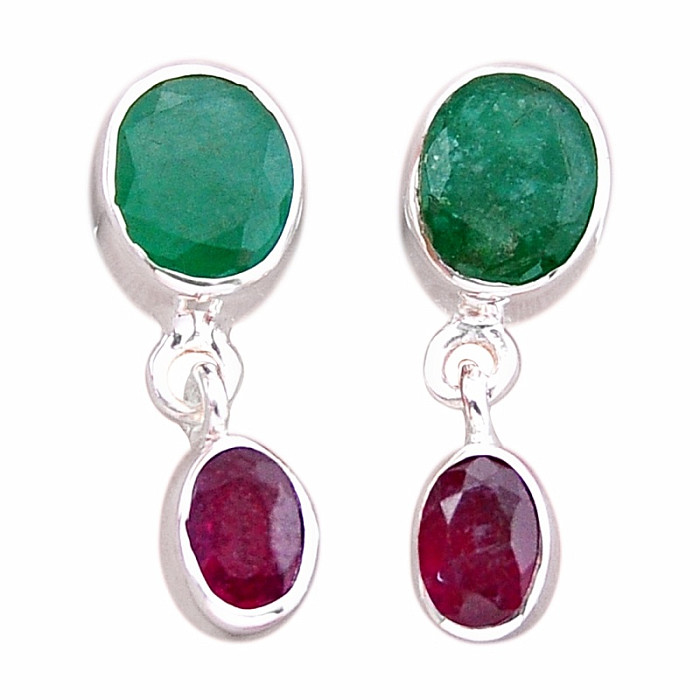 Smaragd indický - upravený náušnice stříbro Ag 925 49529 - 2 cm