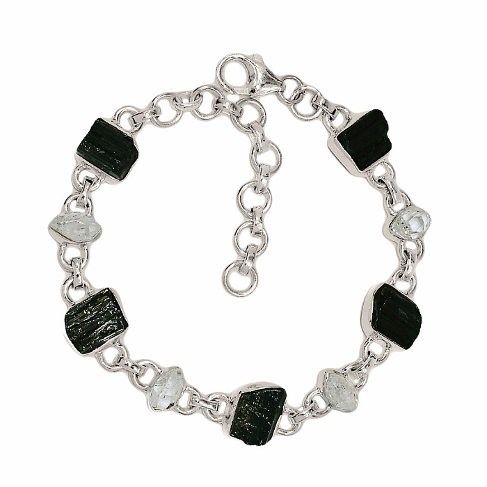 Turmalín skoryl náramek stříbro Ag 925 B72 - 17 - 21