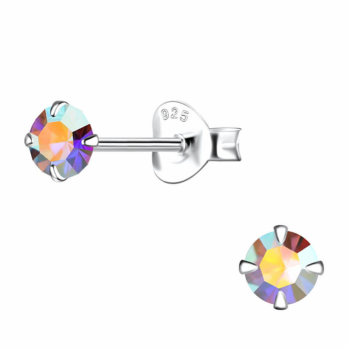 00530 Stříbrné náušnice pecky s mystickými zirkony - 4 mm