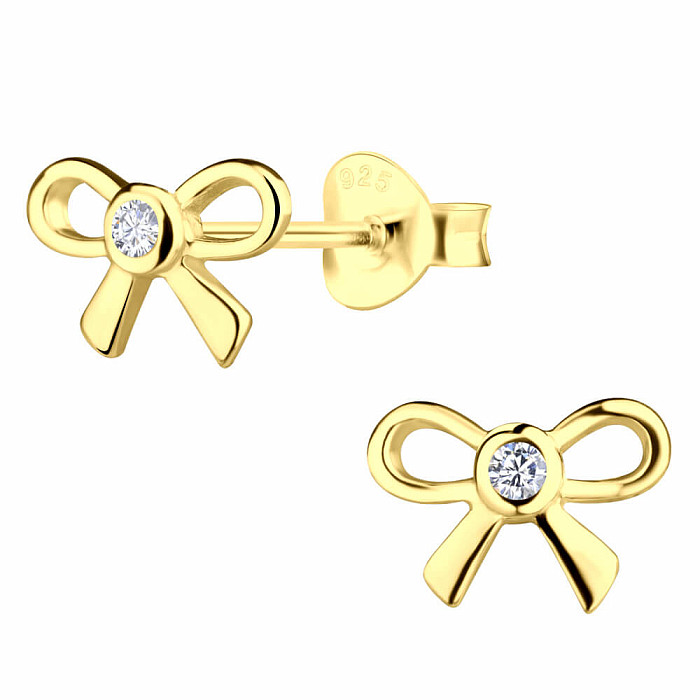 31489 Stříbrné náušnice pecky se zirkony Mašličky - 8 mm