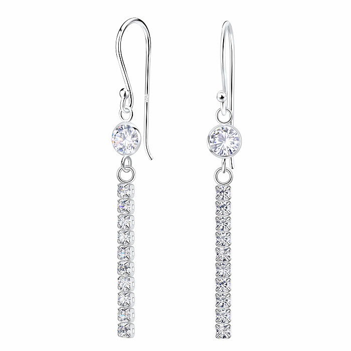 35189 Stříbrné visací náušnice se zirkony LINE - 43 mm