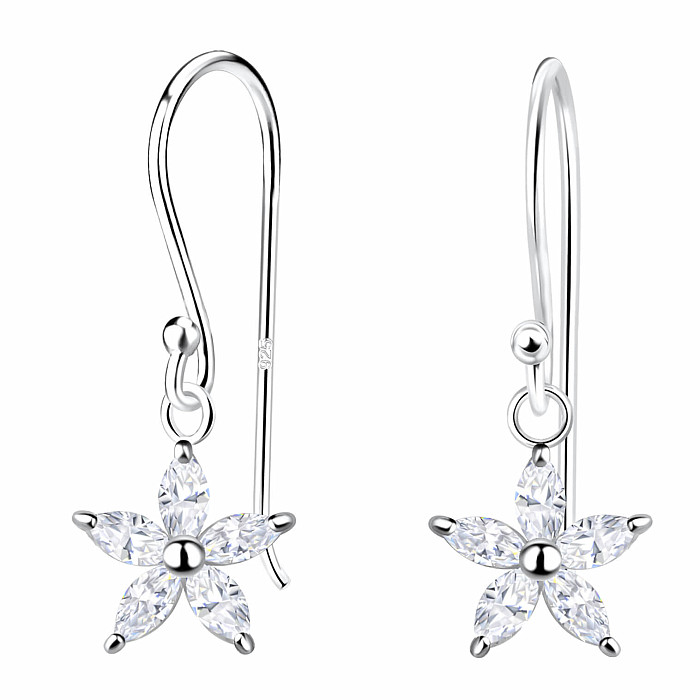 36121 Stříbrné visací náušnice s hvězdami a zirkony - 20 mm