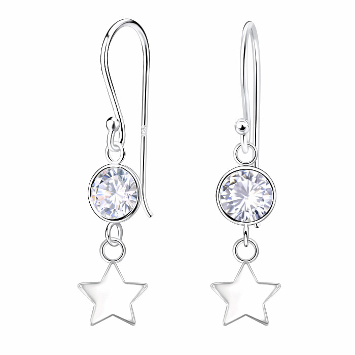36661 Stříbrné visací náušnice s hvězdičkami - 27 mm