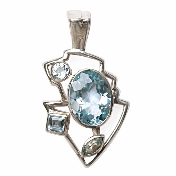 Designový přívěsek modrý topaz broušený stříbro Ag 925 P1890 - 2