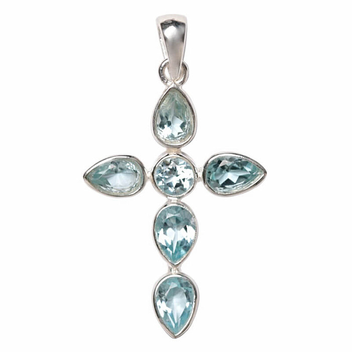 Designový přívěsek modrý topaz broušený stříbro Ag 925 P513 - 2