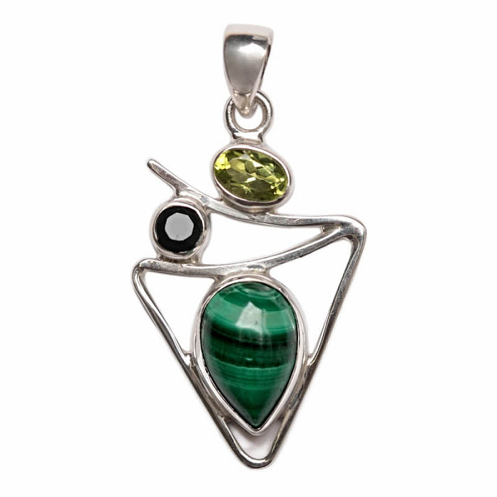 Designový přívěsek s malachitem stříbro Ag 925 P153 - 2
