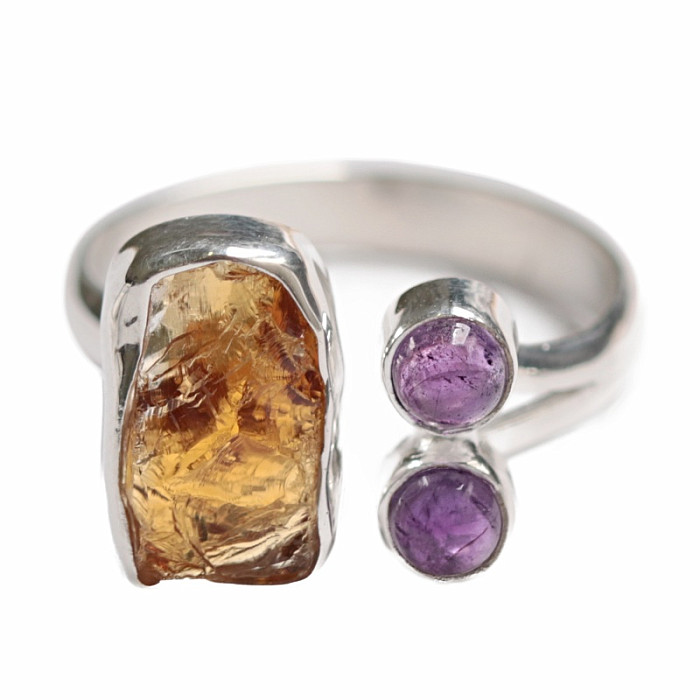 Designový prsten citrín surový stříbro Ag 925 R629 - 58 mm (US 8