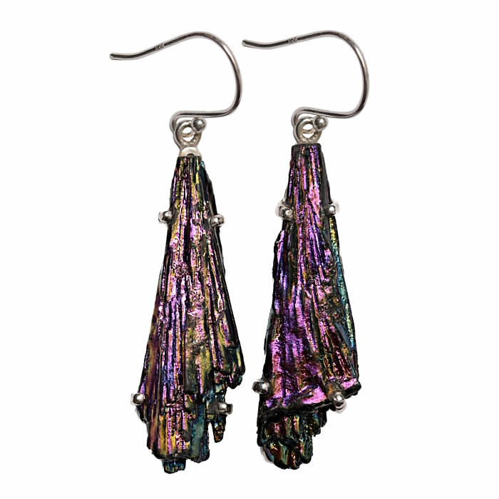 Kyanit duhový titanium aura náušnice stříbro Ag 925 E152 - 4