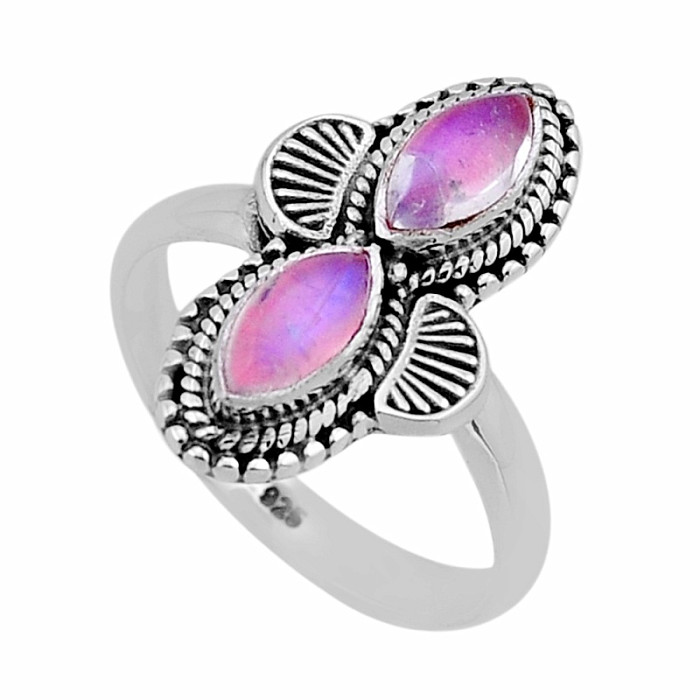 Měsíční kámen růžový prsten stříbro Ag 925 53546 - 58 mm (US 8