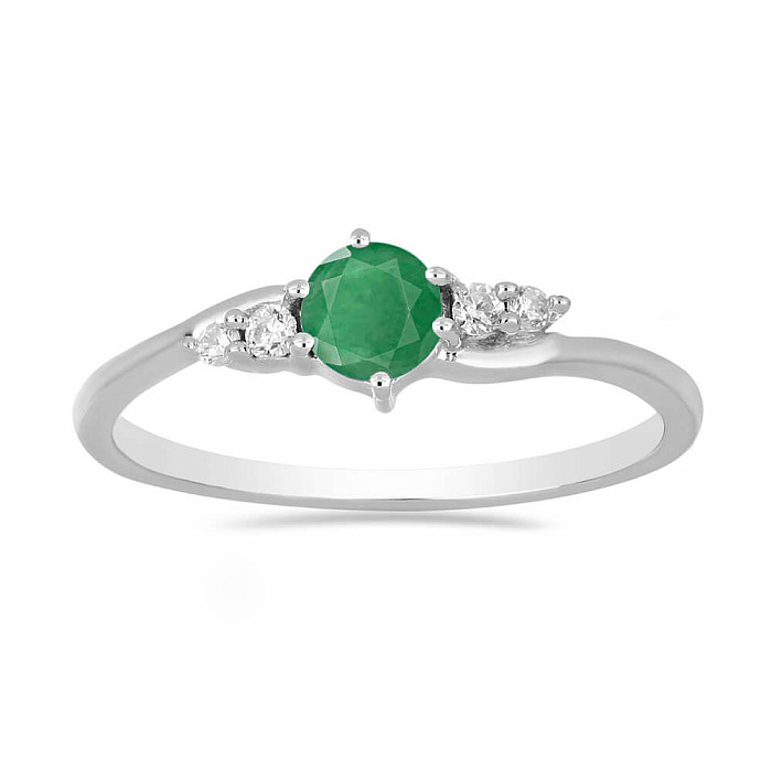 Prsten stříbrný s broušeným smaragdem a zirkony Ag 925 011580 EM - 62 mm (US 10)