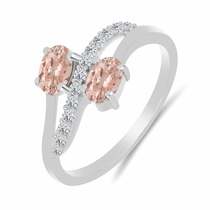 Prsten stříbrný s morganitem a zirkony Ag 925 026069 MG - 59 mm (US 9) 2