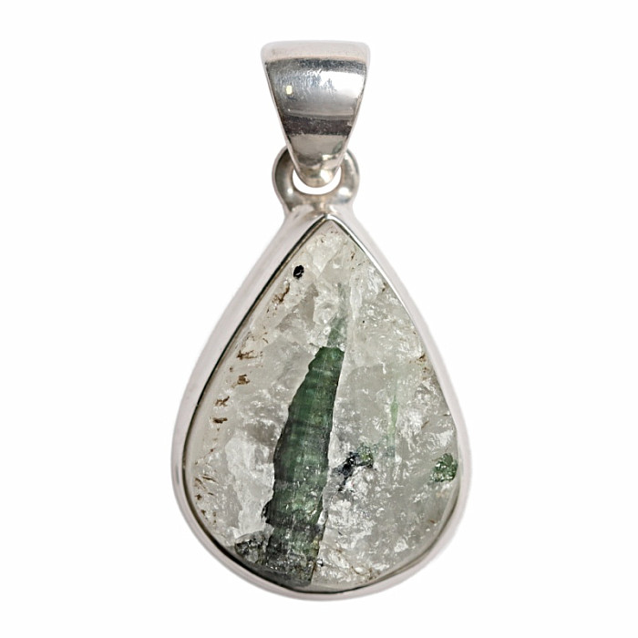 Turmalín zelený v křišťálu přívěsek stříbro Ag 925 P182 - 2