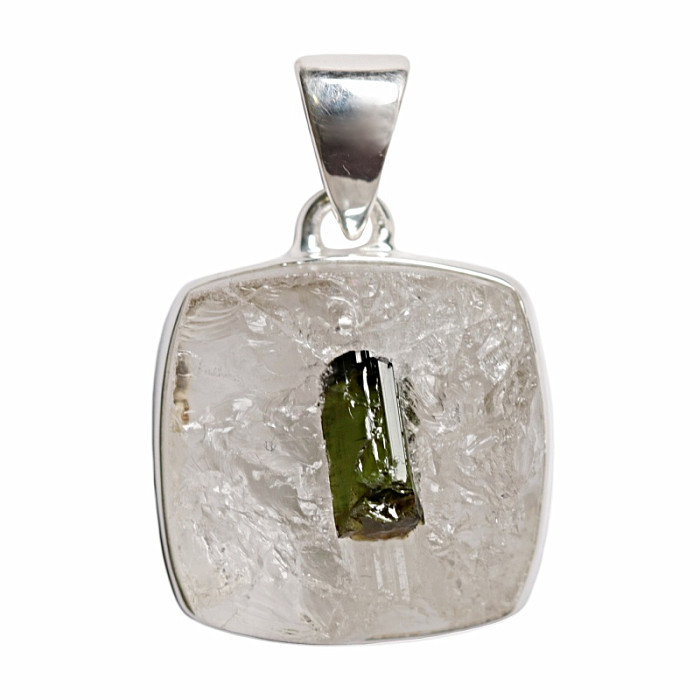 Turmalín zelený v křišťálu přívěsek stříbro Ag 925 P272 - 1