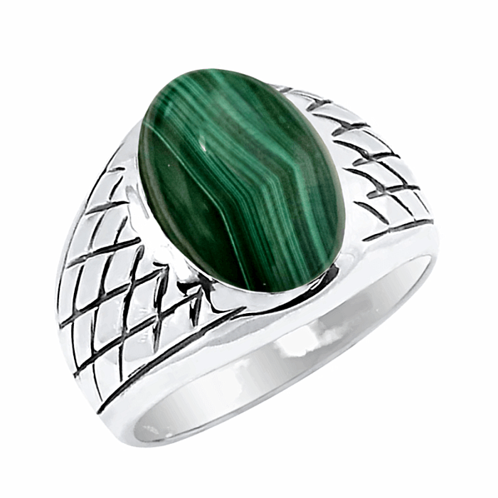 1004 Pánský stříbrný prsten s malachitem - 62 mm (US 10)