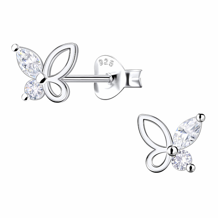 34103 Stříbrné náušnice pecky se zirkony MOTÝL - 7 mm